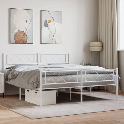 vidaXL Metal Bed Frame without Mattress with Footboard White 59.1"x78.7"