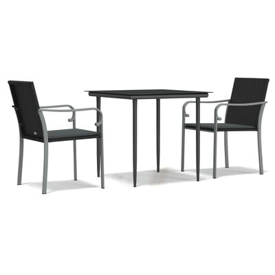 vidaXL 3 Piece Patio Dining Set with Cushions Poly Rattan and Steel