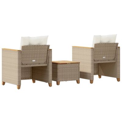 vidaXL 3 Piece Bistro Set with Cushions Beige Poly Rattan Acacia Wood