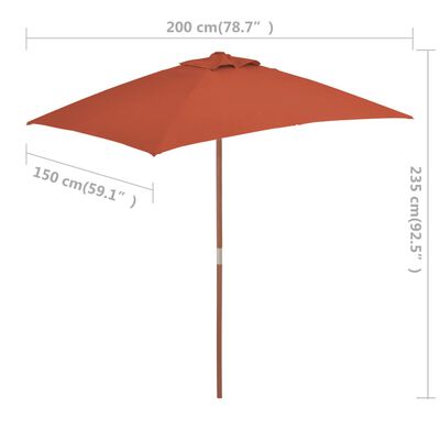 vidaXL Garden Parasol with Wooden Pole 59.1"x78.7" Terracotta