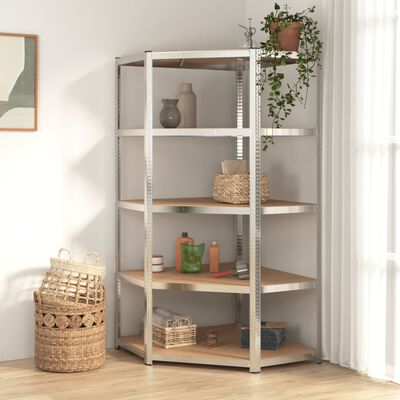 vidaXL 5-Layer Corner Shelf Silver Steel&Engineered Wood