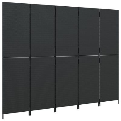 vidaXL Room Divider 5 Panels Black Poly Rattan