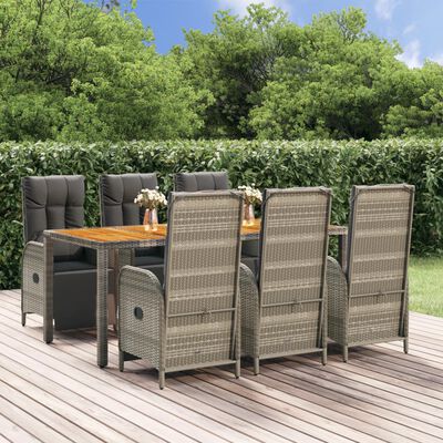 vidaXL 7 Piece Patio Dining Set with Cushions Gray Poly Rattan