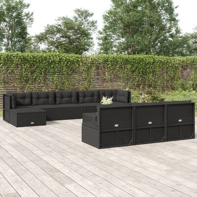 vidaXL 11 Piece Patio Lounge Set with Cushions Black Poly Rattan