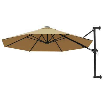 vidaXL Wall-Mounted Garden Parasol with Metal Pole 118.1" Taupe