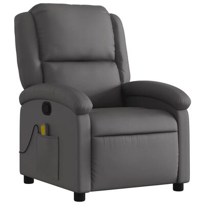 vidaXL Massage Recliner Chair Gray Real Leather