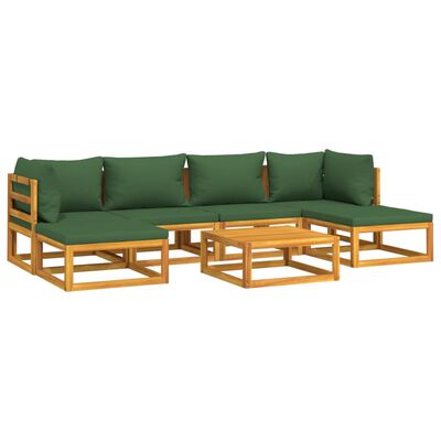 vidaXL 7 Piece Patio Lounge Set with Green Cushions Solid Wood