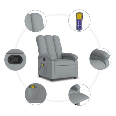 vidaXL Massage Recliner Chair Light Gray Fabric