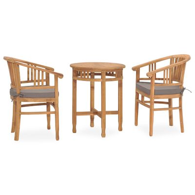 vidaXL 3 Piece Patio Dining Set with Cushions Solid Teak Wood