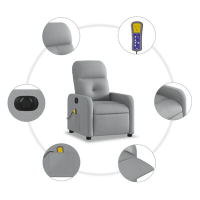 vidaXL Electric Massage Recliner Chair Light Gray Fabric