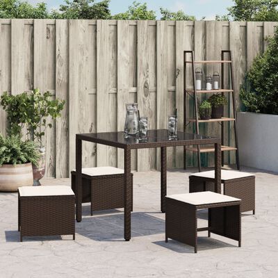 vidaXL Patio Stools with Cushions 4 pcs Brown 15.7"x15.7"x13.8" Poly Rattan