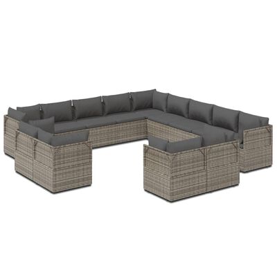 vidaXL 13 Piece Patio Lounge Set with Cushions Gray Poly Rattan