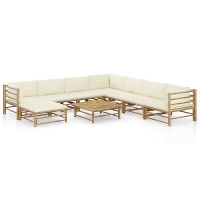 vidaXL 9 Piece Patio Lounge Set with Cream White Cushions Bamboo