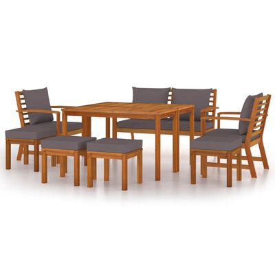 vidaXL 9 Piece Patio Dining Set with Cushions Solid Wood Acacia