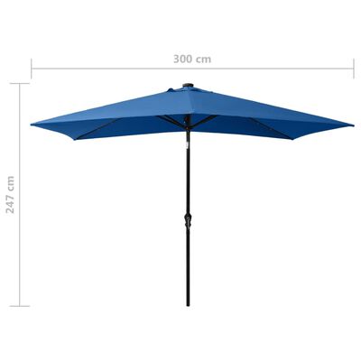 vidaXL Parasol with LEDs and Steel Pole Azure Blue 6.6'x9.8'