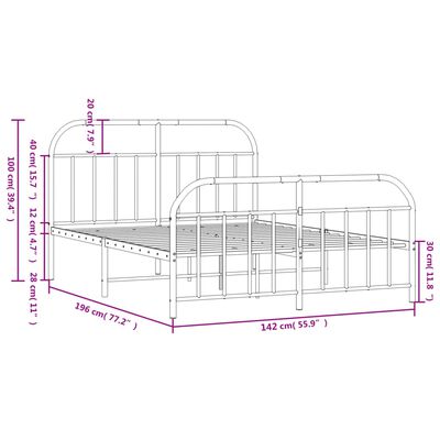 vidaXL Metal Bed Frame without Mattress with Footboard White 53.1"x74.8"