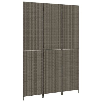 vidaXL Room Divider 3 Panels Gray Poly Rattan