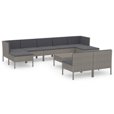 vidaXL 10 Piece Patio Lounge Set with Cushions Poly Rattan Gray