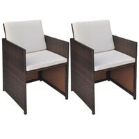 vidaXL Patio Chairs 2 pcs with Cushions and Pillows Poly Rattan Brown