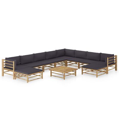 vidaXL 11 Piece Patio Lounge Set with Dark Gray Cushions Bamboo