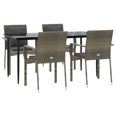 vidaXL 5 Piece Patio Dining Set with Cushions Black and Gray Poly Rattan