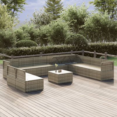 vidaXL 11 Piece Patio Lounge Set with Cushions Gray Poly Rattan