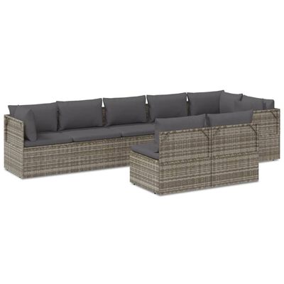 vidaXL 8 Piece Patio Lounge Set with Cushions Gray Poly Rattan