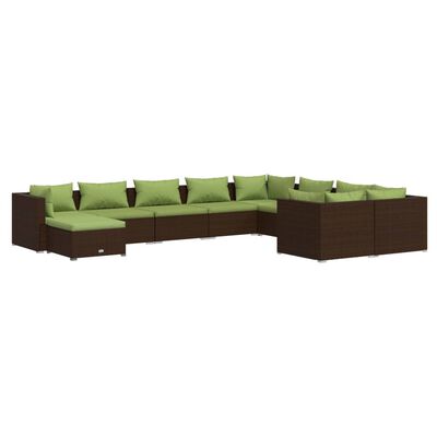 vidaXL 10 Piece Patio Lounge Set with Cushions Poly Rattan Brown