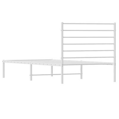 vidaXL Metal Bed Frame without Mattress with Headboard White 39.4"x74.8"