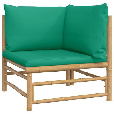 vidaXL 5 Piece Patio Lounge Set with Green Cushions Bamboo