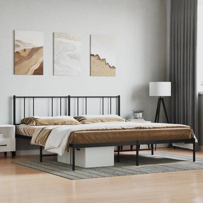 vidaXL Metal Bed Frame without Mattress with Headboard Black 76"x79.9"