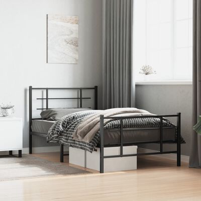 vidaXL Metal Bed Frame without Mattress with Footboard Black 39.4"x78.7"