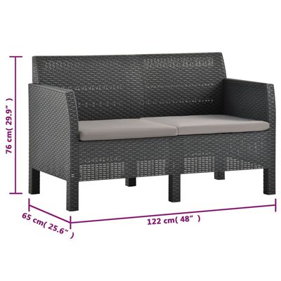 vidaXL 2 Piece Patio Lounge Set with Cushions PP Rattan Anthracite