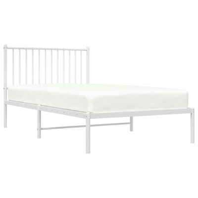 vidaXL Metal Bed Frame without Mattress with Headboard White 39.4"x74.8"