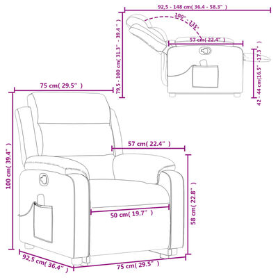 vidaXL Stand up Massage Recliner Chair Cream Fabric