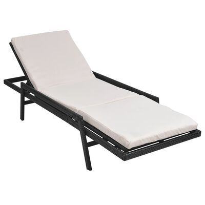 vidaXL Sun Lounger with Cushion Poly Rattan Black