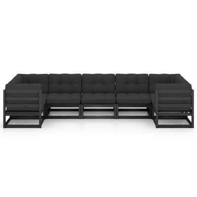 vidaXL 7 Piece Patio Lounge Set with Cushions Black Solid Pinewood