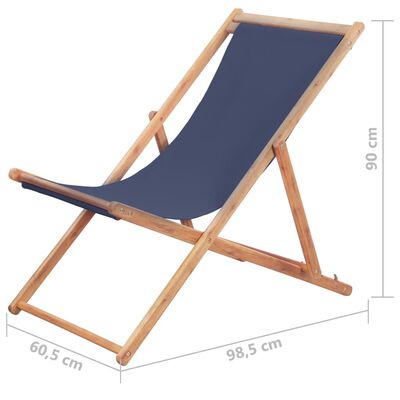 vidaXL Folding Beach Chair Fabric and Wooden Frame Blue