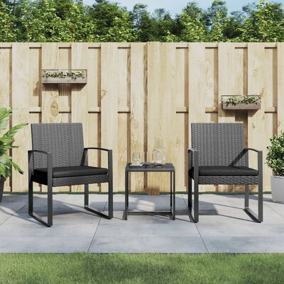 vidaXL 3 piece Patio Dining Set with Cushions Dark Gray PP Rattan