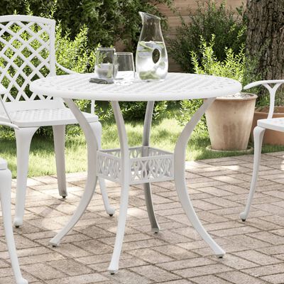 vidaXL Patio Table White Ø35.4"x29.5" Cast Aluminum