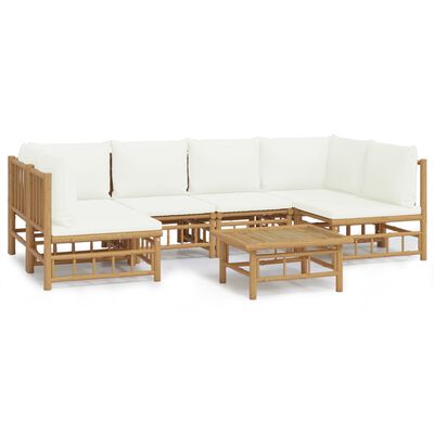 vidaXL 7 Piece Patio Lounge Set with Cream White Cushions Bamboo