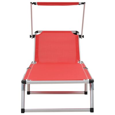 vidaXL Folding Sun Lounger with Roof Aluminum and Textilene Red