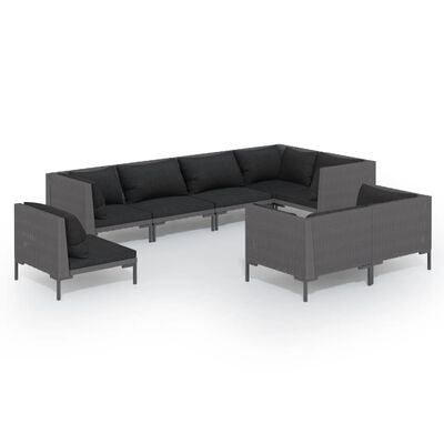 vidaXL 8 Piece Patio Lounge Set with Cushions Poly Rattan Dark Gray