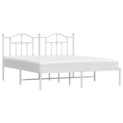 vidaXL Metal Bed Frame without Mattress with Headboard White 72"x83.9"