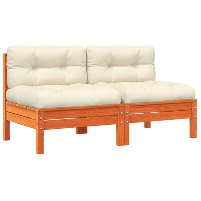 vidaXL Patio Sofa Armless with Cushions 2 pcs Wax Brown Solid Wood Pine