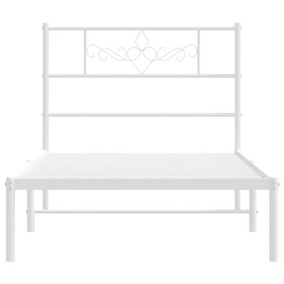 vidaXL Metal Bed Frame without Mattress with Headboard White 39.4"x74.8"