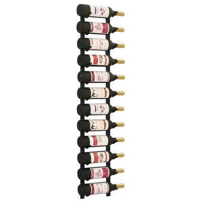 vidaXL Wall Mounted Wine Rack for 12 Bottles Black Iron