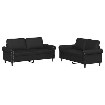 vidaXL 2 Piece Sofa Set with Cushions Black Faux Leather