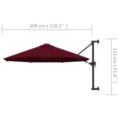 vidaXL Wall-Mounted Parasol with Metal Pole 118.1" Burgundy