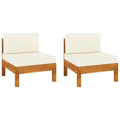 vidaXL Middle Sofas 2 pcs with Cream White Cushions Solid Acacia Wood